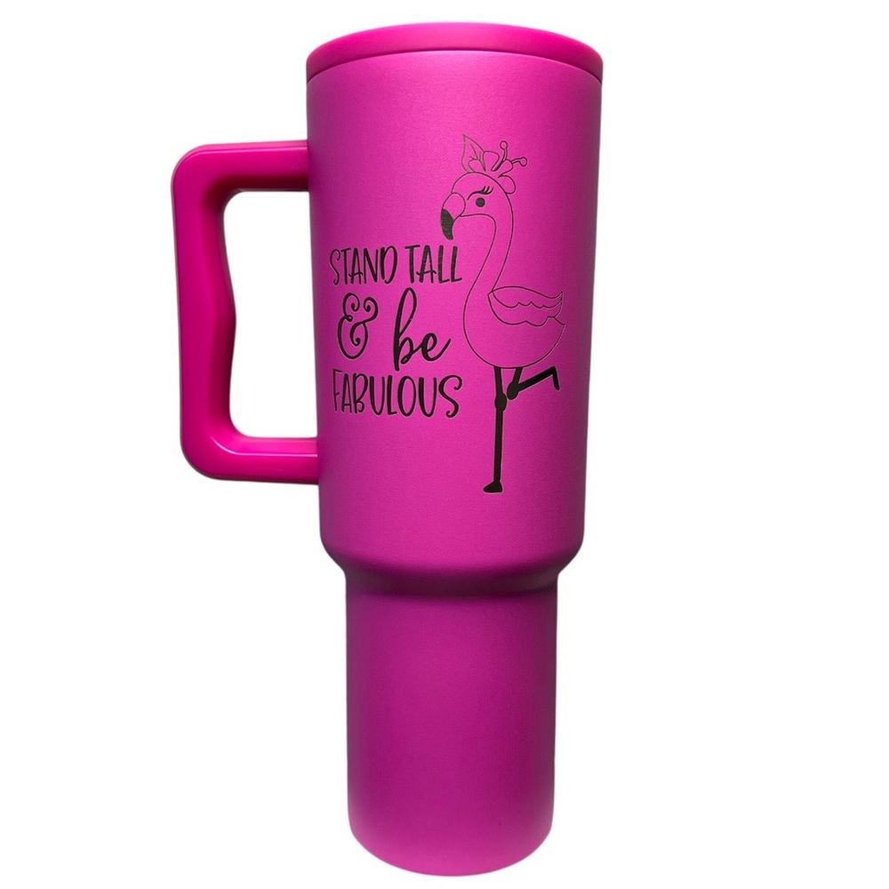Simple Modern Flamingo Engraved Tumbler 40oz - Hot Pink